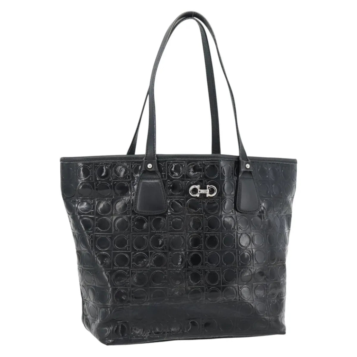 Salvatore Ferragamo Gancini Tote Patent leather, Black, Patent Leather, Tote Bag