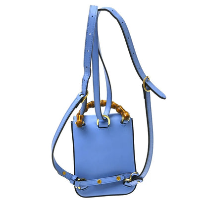 Gucci Bamboo Top Handle Backpack Leather, Blue, Leather, Backpack
