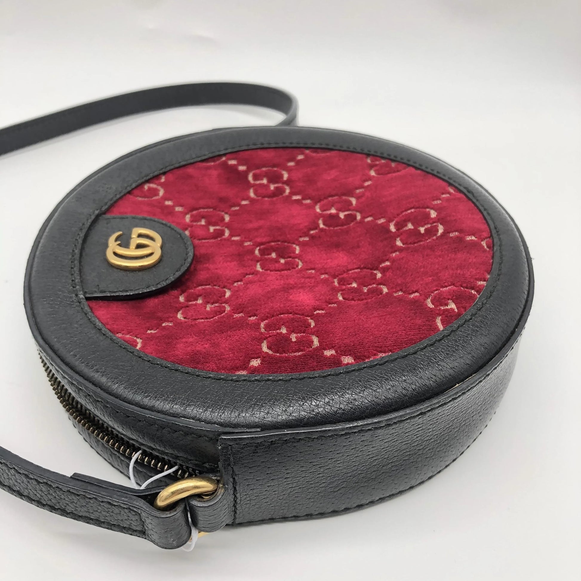 Gucci GG Marmont Round Velvet and Leather, Burgundy, Velvet, Shoulder Bag