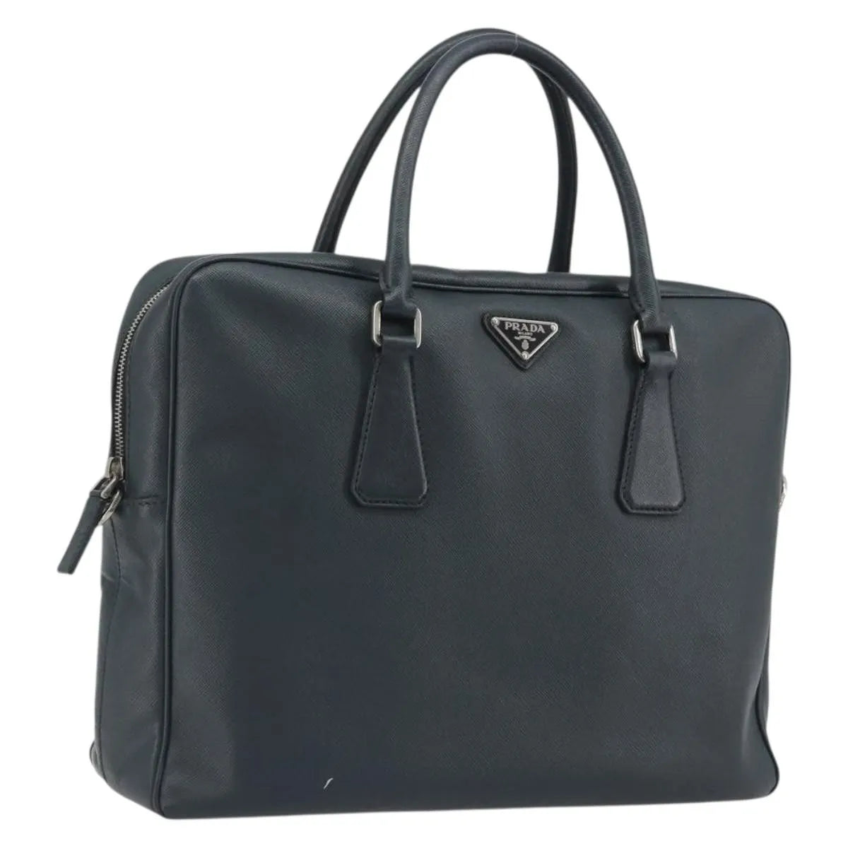 Prada Zip Around Saffiano Leather, Navy, Leather, Briefcase