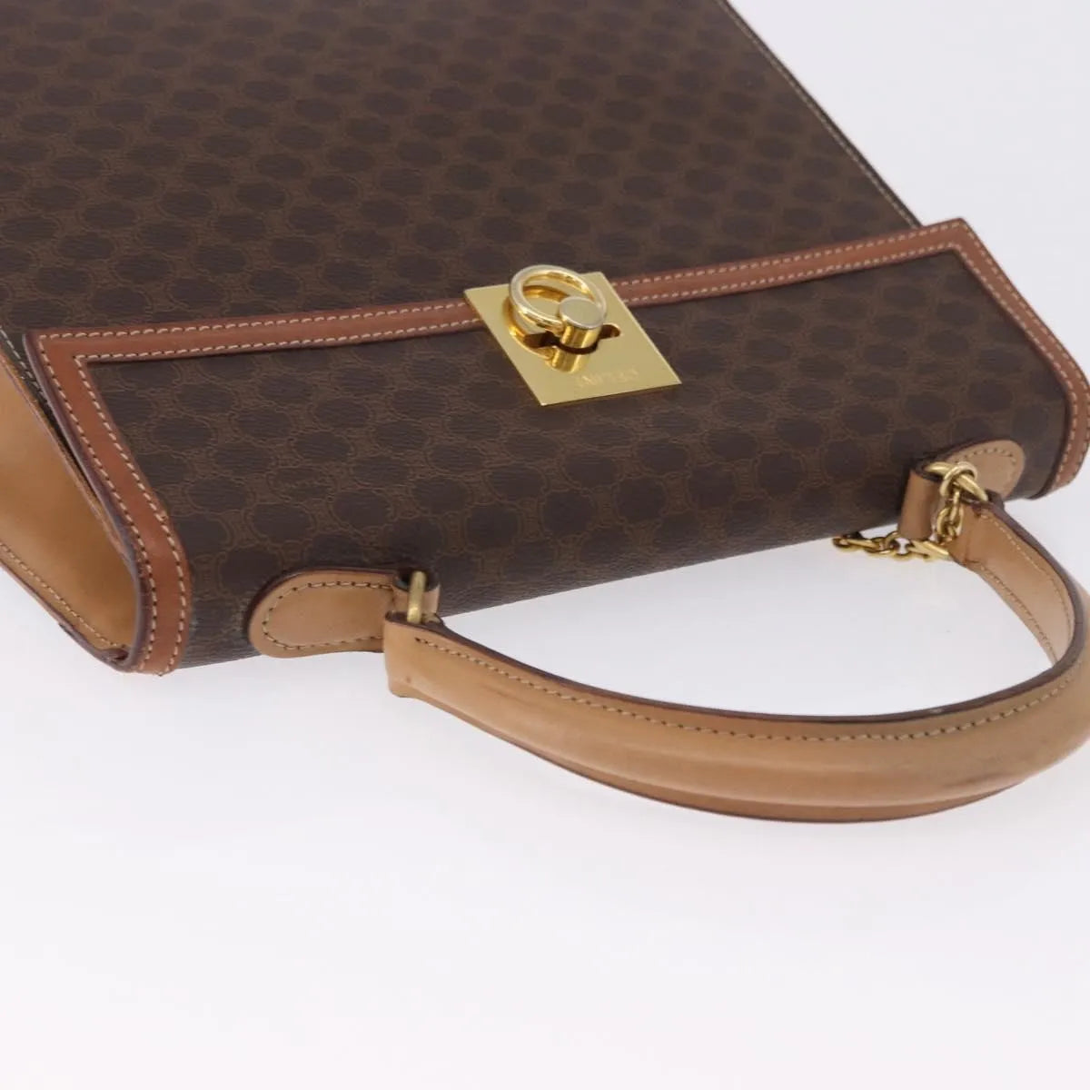 Celine Vintage Macadam Canvas and Leather, Brown, Canvas, Handbag