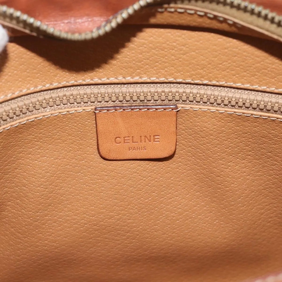 Celine Vintage Macadam Canvas and Leather, Beige, Canvas, Shoulder Bag