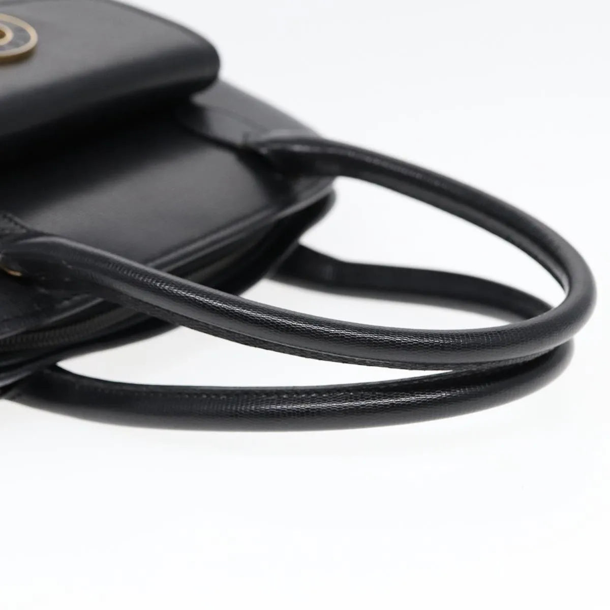 Celine Circle Logo Leather, Black, Leather, Handbag