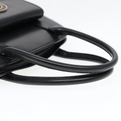 Celine Circle Logo Leather, Black, Leather, Handbag