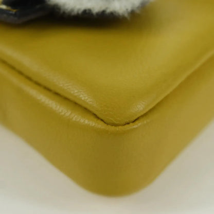 Fendi Monster Baguette Leather and Fur, Yellow, Leather, Handbag