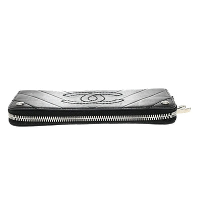 Chanel CC Charm Zip Around Quilted Lambskin, Black, Leather, Wallet