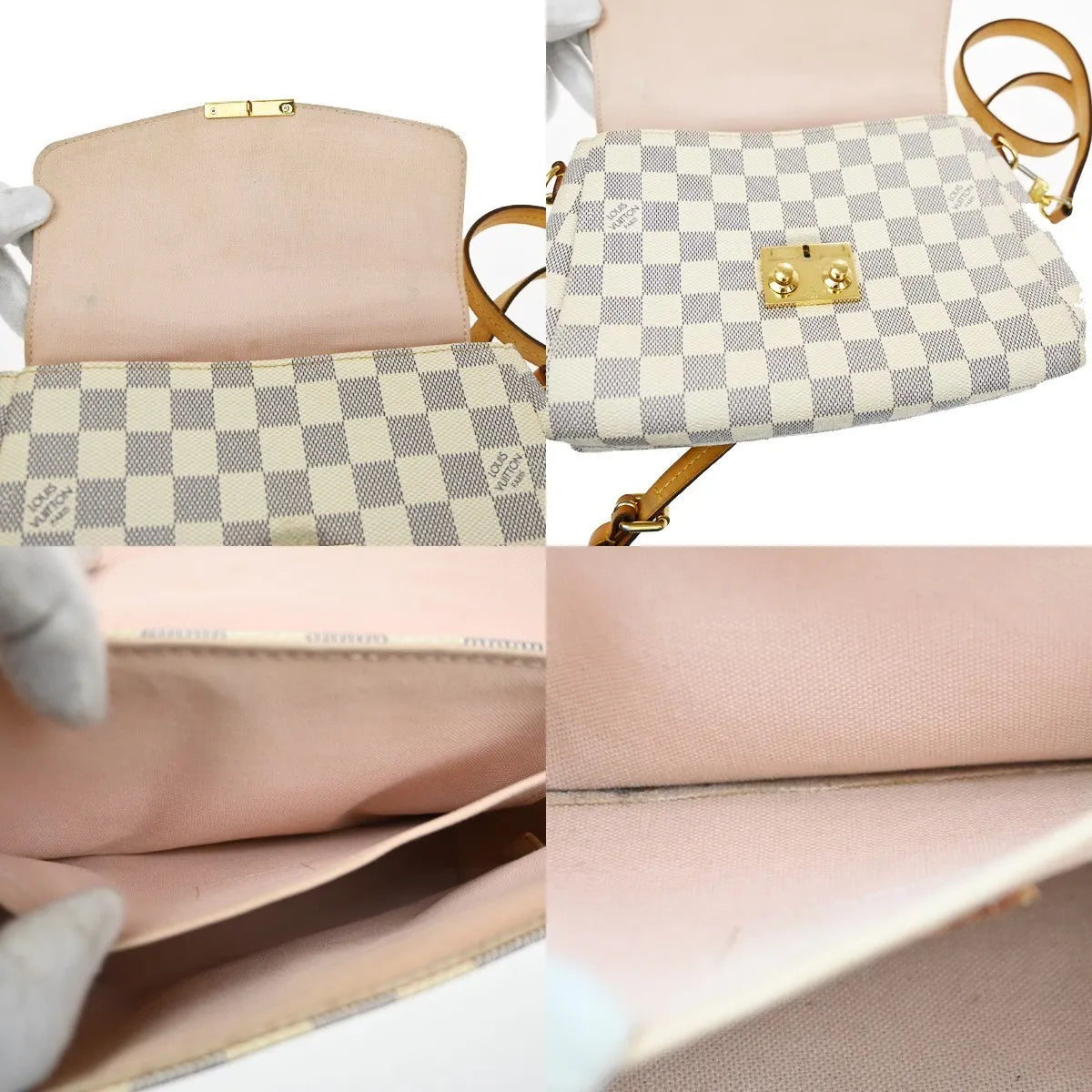 Louis Vuitton Croisette Damier, White, Canvas, Handbag