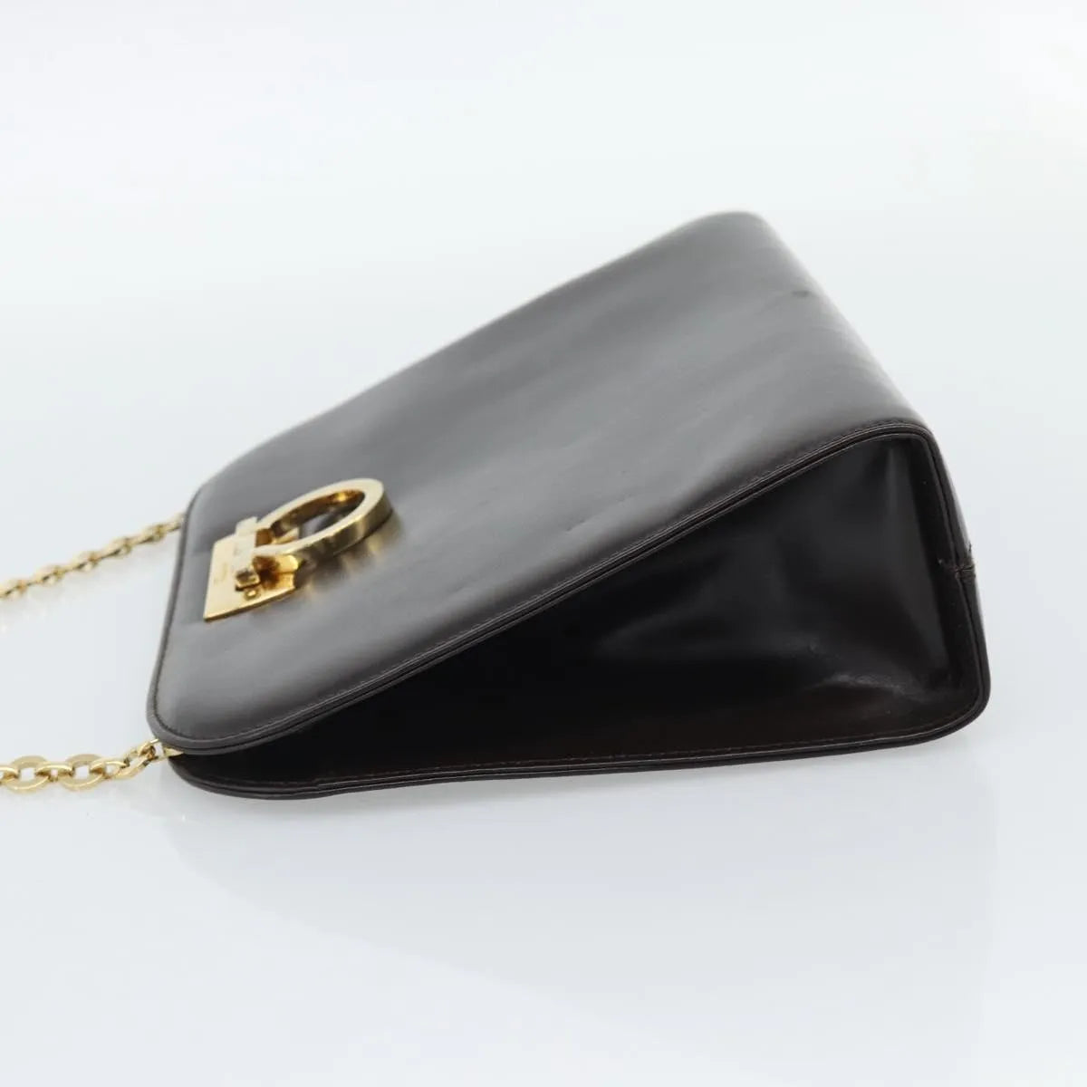 Salvatore Ferragamo Vintage Gancini Chain Leather, Brown, Leather, Shoulder Bag