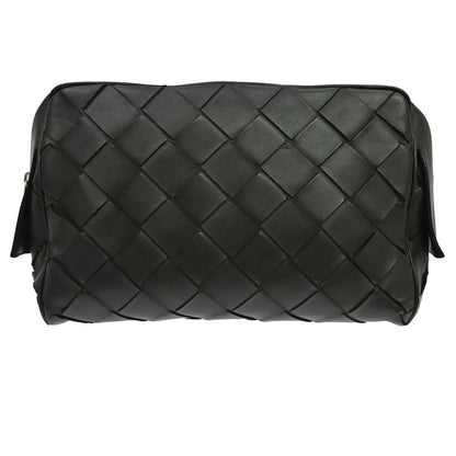 Bottega Veneta Zip Clutch Leather with Intrecciato Snakeskin Detail, Black, Leather, Clutch