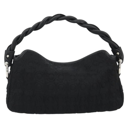 Salvatore Ferragamo Gancini Hobo Leather, Black, Cotton, Handbag