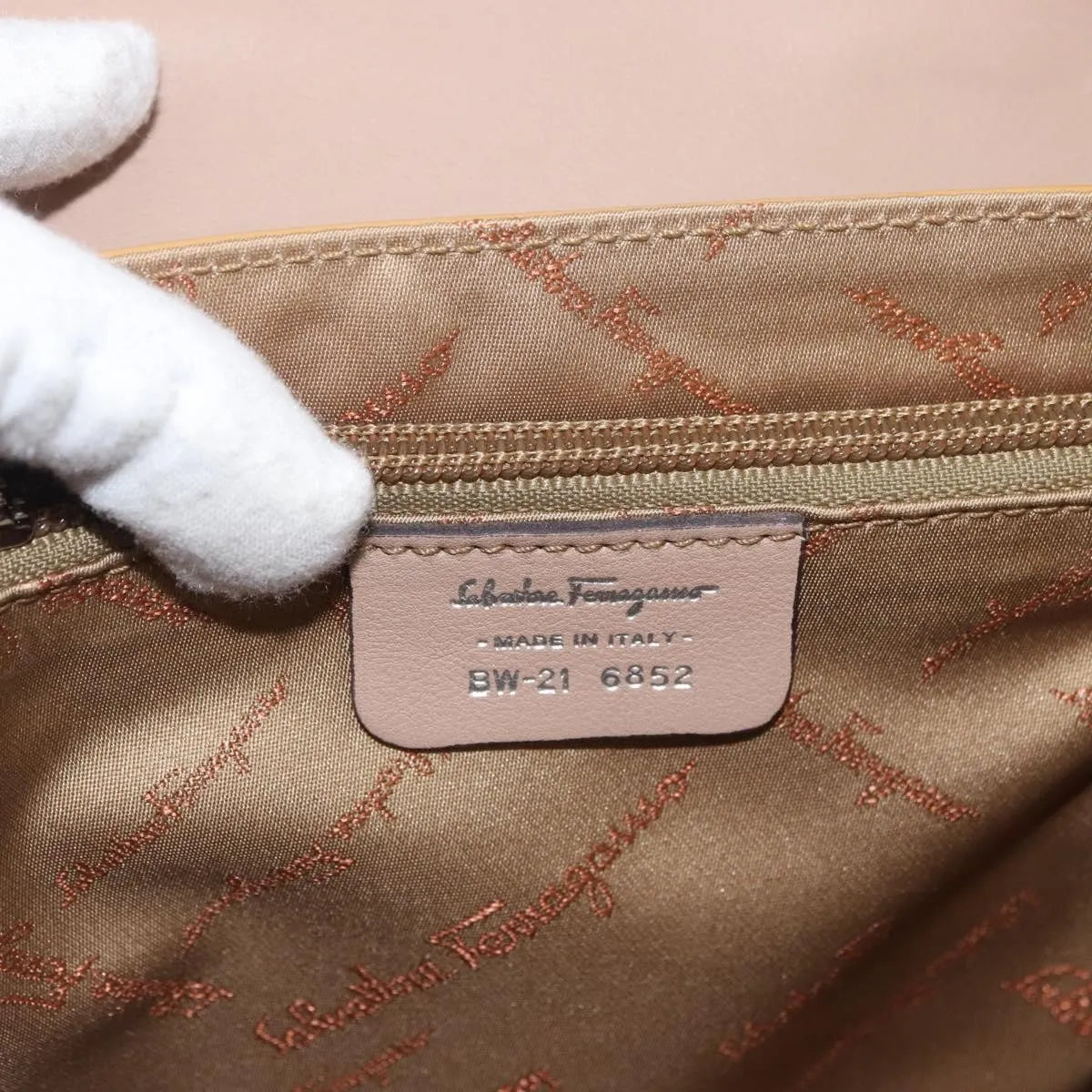 Salvatore Ferragamo Gancini Patent Leather, Beige, Patent Leather, Handbag