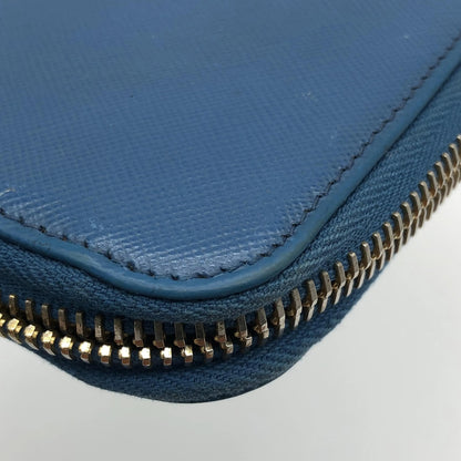 Prada Zip Around Tab Saffiano Leather, Blue, Leather, Wallet