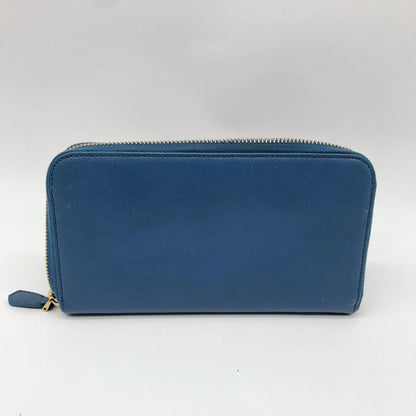 Prada Zip Around Tab Saffiano Leather, Blue, Leather, Wallet
