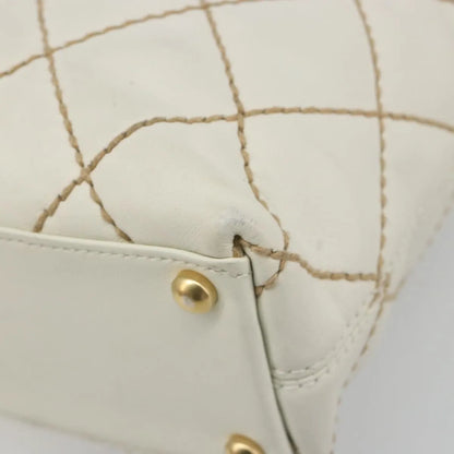 Chanel Surpique Tote Quilted Leather, White, Leather, Tote Bag