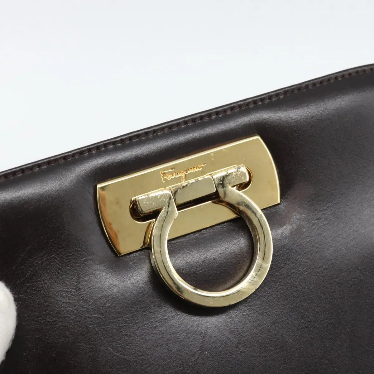 Salvatore Ferragamo Vintage Gancini Chain Leather, Brown, Leather, Shoulder Bag