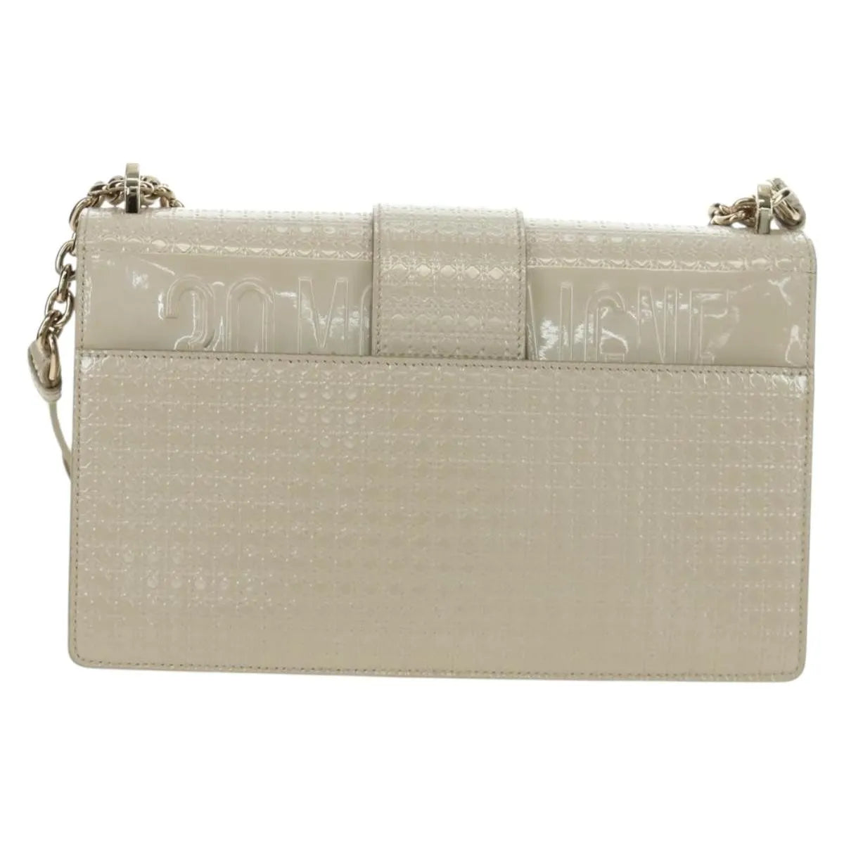 Christian Dior 30 Montaigne Chain Flap Micro Cannage Metallic Calfskin, Beige, Patent Leather, Shoulder Bag