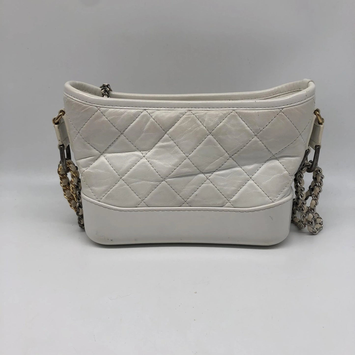Chanel Gabrielle Hobo Quilted Aged Calfskin, White, Calfskin, Shoulder Bag