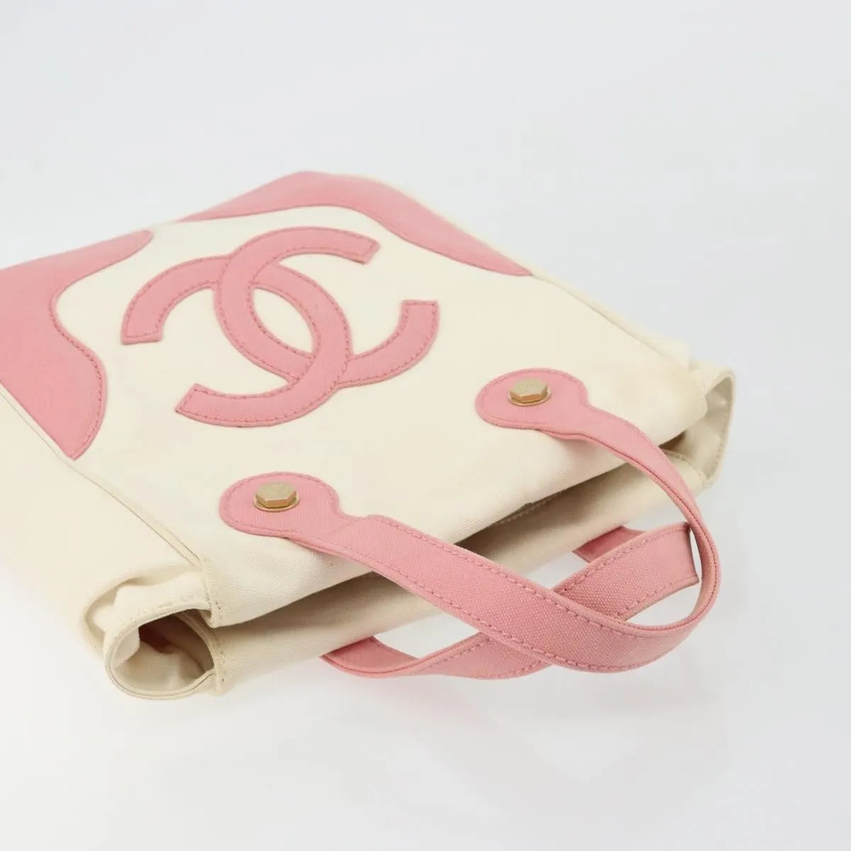 Chanel Vintage CC Tote Canvas, Beige, Canvas, Tote Bag