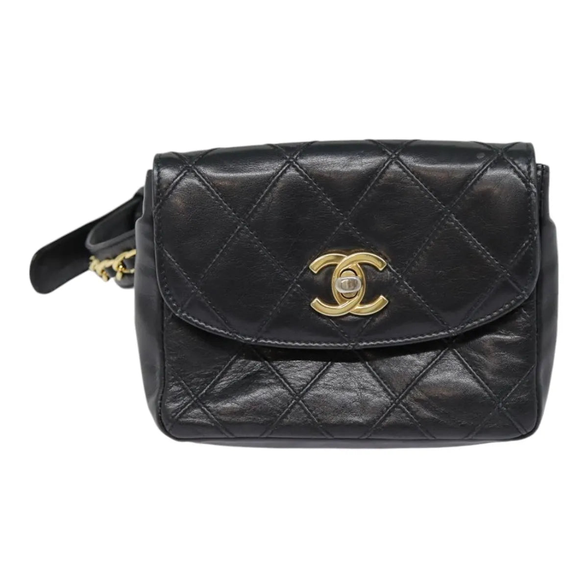 Chanel Vintage CC Flap Waist Quilted Leather, Black, Leather, Clutch