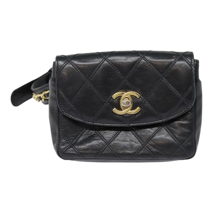 Chanel Vintage CC Flap Waist Quilted Leather, Black, Leather, Clutch