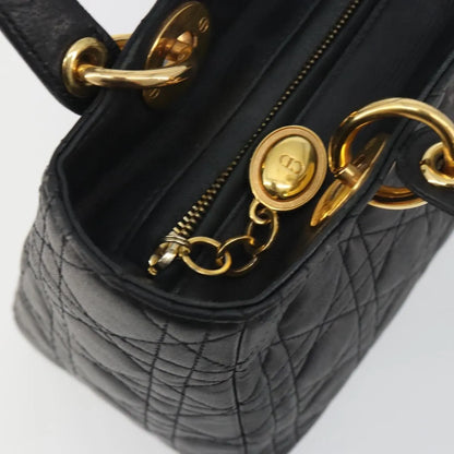 Christian Dior Vintage Lady Dior Cannage Quilt Lambskin, Black, Leather, Handbag