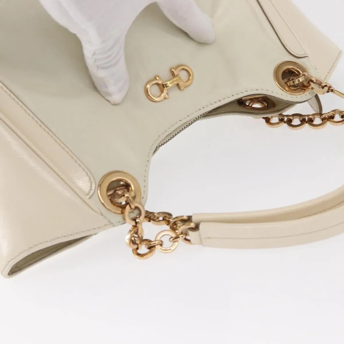 Salvatore Ferragamo Betulla Chain Tote Leather, White, Leather, Handbag