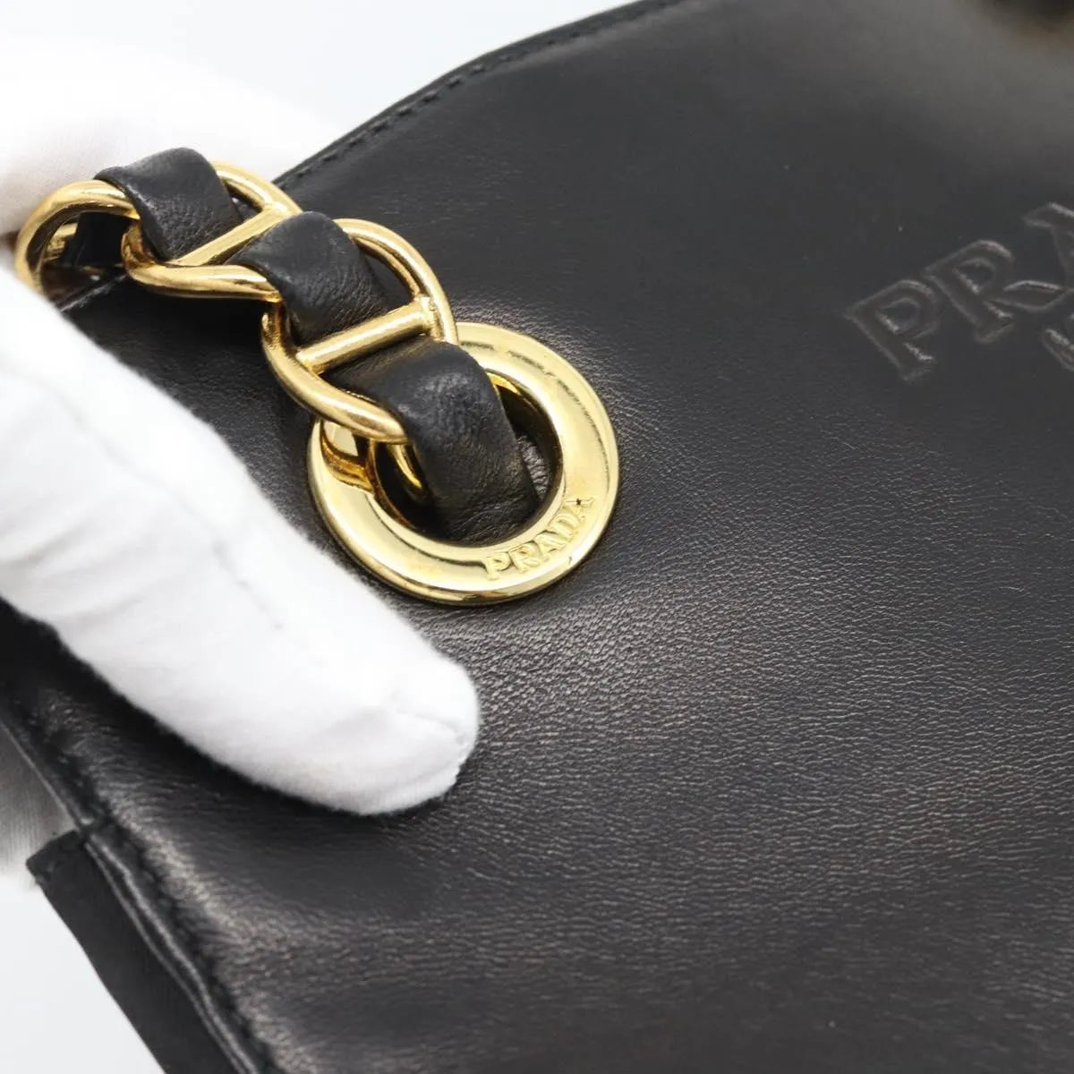 Prada Vintage Nappa Chain Tote Leather, Black, Leather, Shoulder Bag