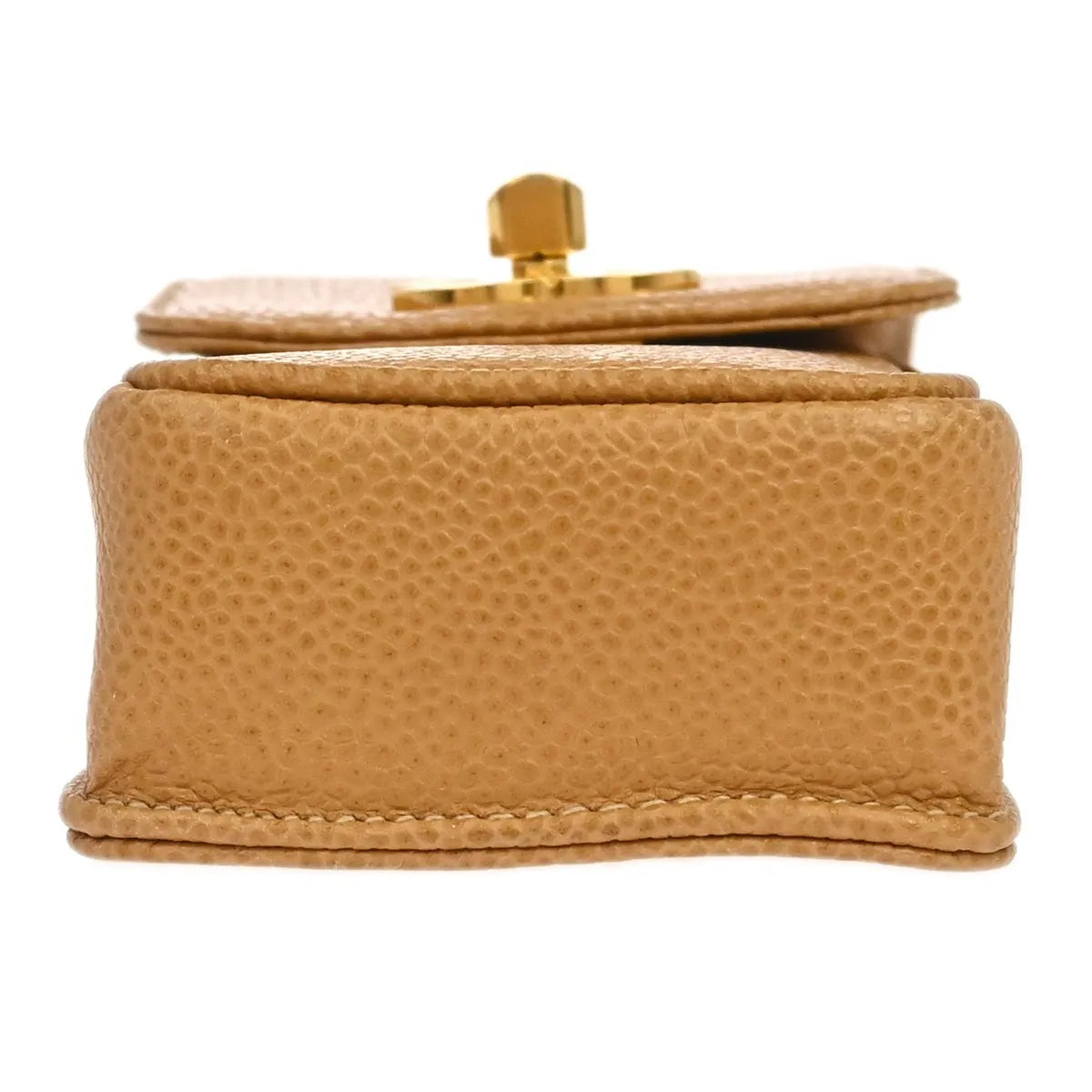 Chanel Vintage CC Phone Holder Caviar, Beige, Leather, Clutch