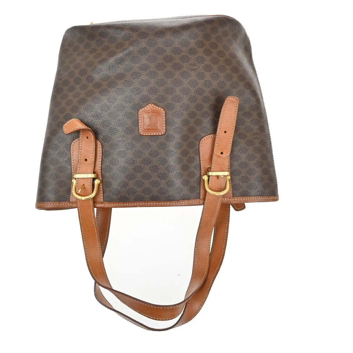 Celine Vintage Macadam Canvas and Leather, Brown, Canvas, Tote Bag