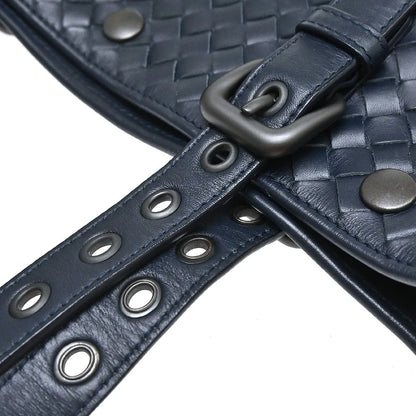 Bottega Veneta Belted Snap Tote Intrecciato Nappa, Navy, Leather, Tote Bag