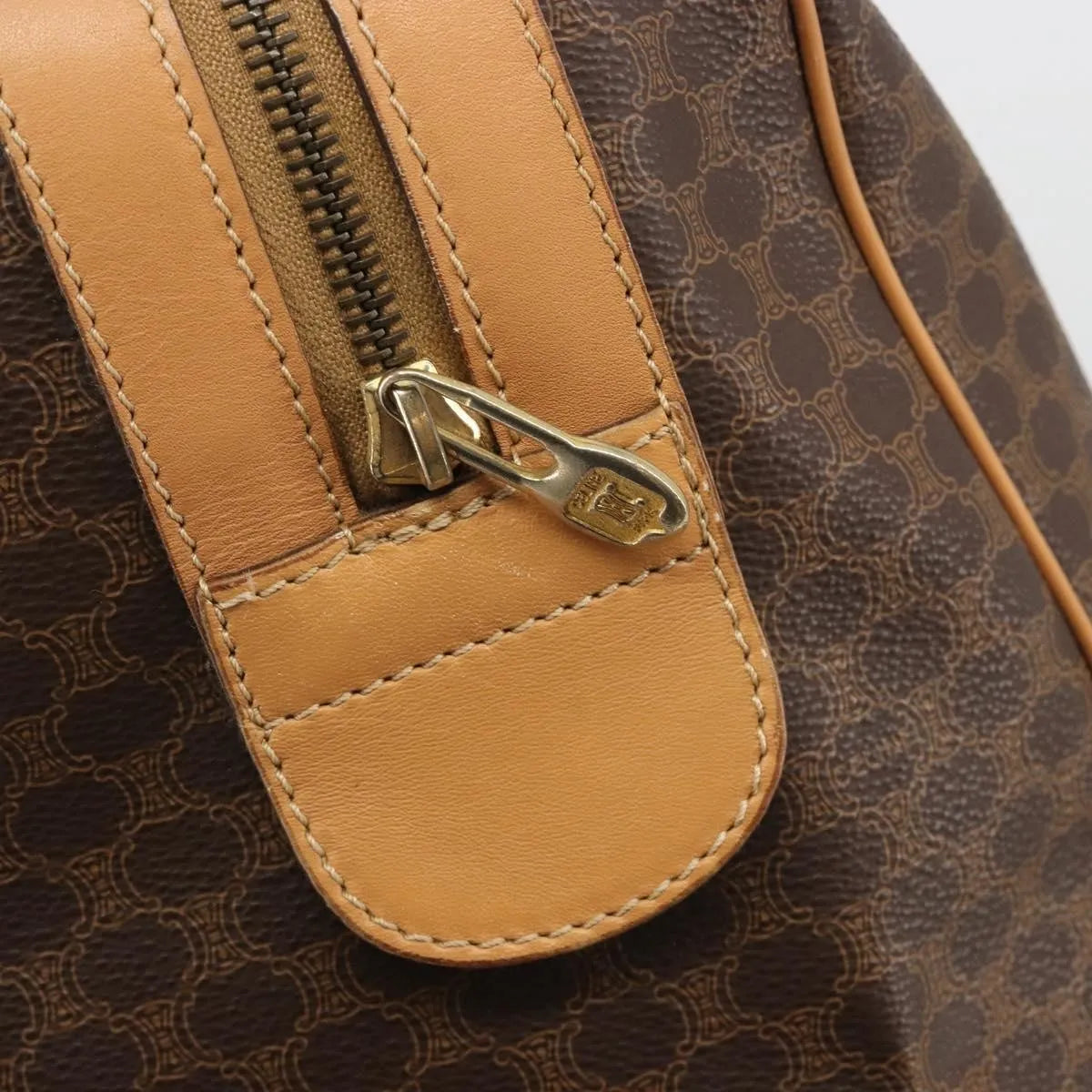 Celine boston Macadam Canvas, Brown, PVC, Travel Bag