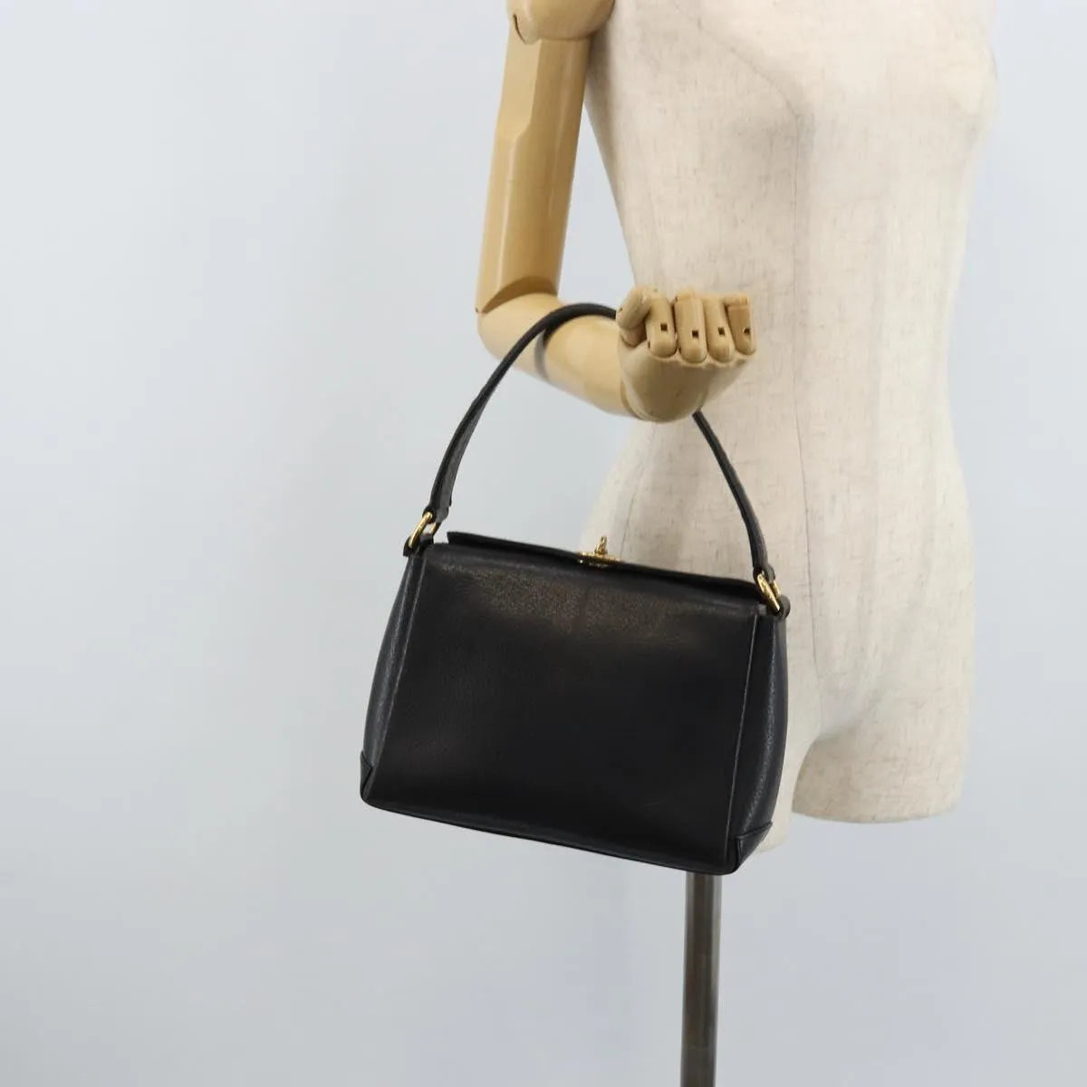 Gucci Vintage Convertible Bamboo Box Leather, Black, Leather, Handbag