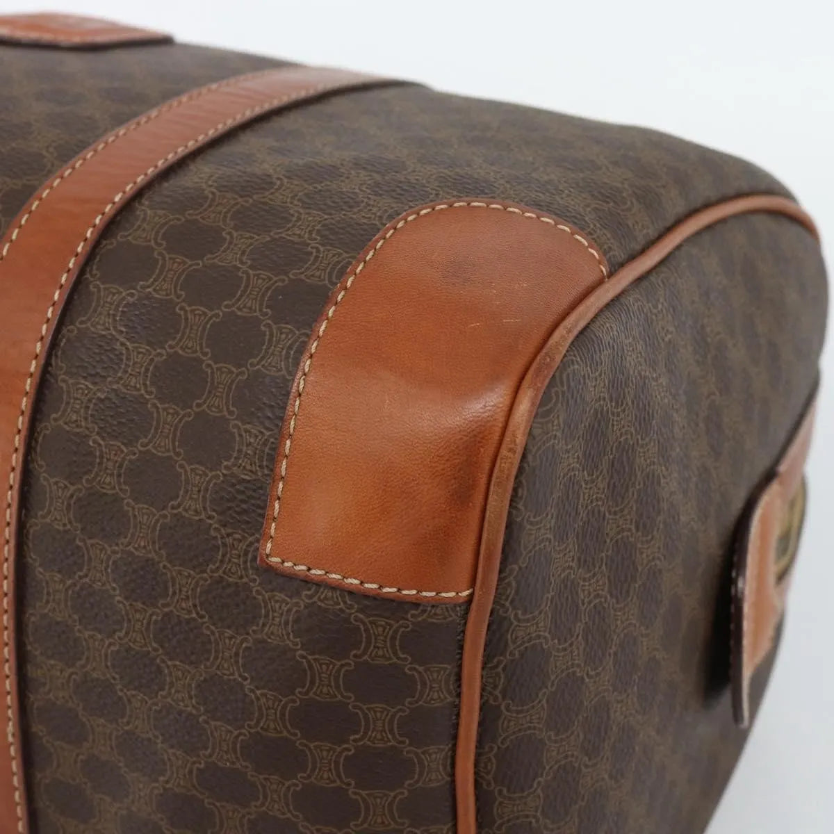 Celine Vintage Macadam Boston Canvas and Leather, Brown, Canvas, Handbag