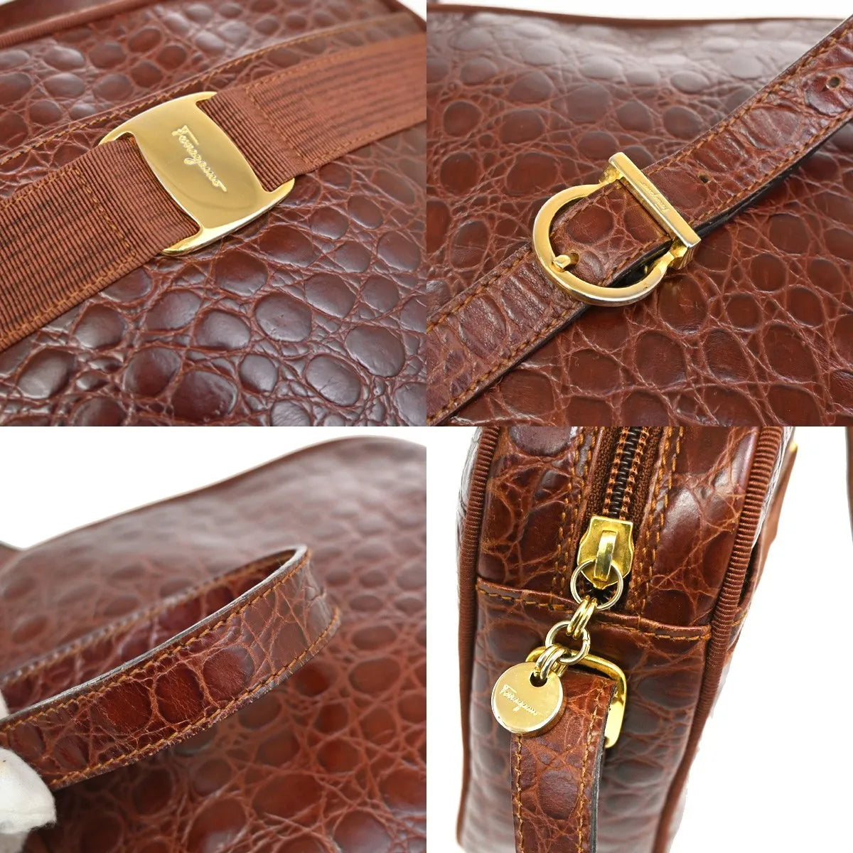Salvatore Ferragamo Vala Leather, Brown, Leather, Shoulder Bag