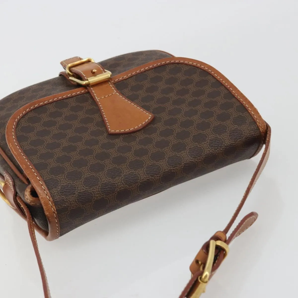 Celine Vintage Macadam Canvas and Leather, Brown, Canvas, Shoulder Bag