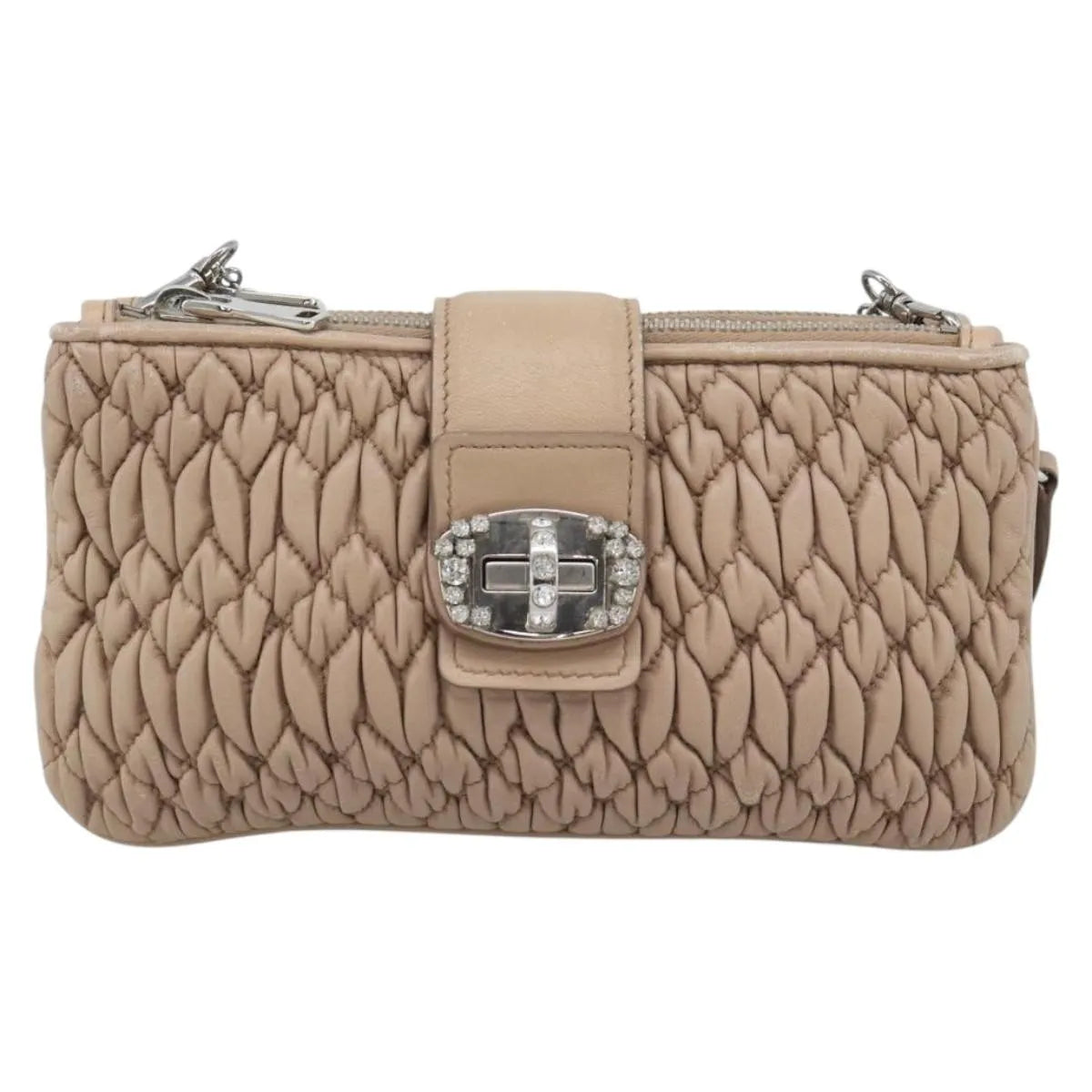 Miu Miu Crystal Convertible Chain Matelasse Leather, Pink, Leather, Shoulder Bag