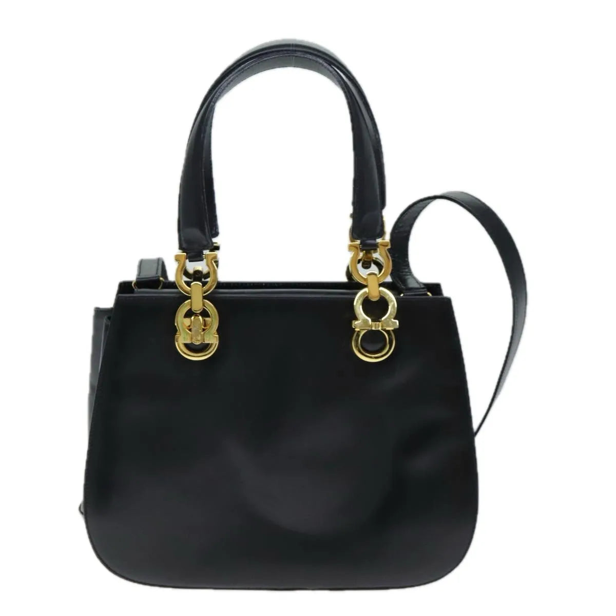 Salvatore Ferragamo Gancini Leather, Black, Leather, Handbag