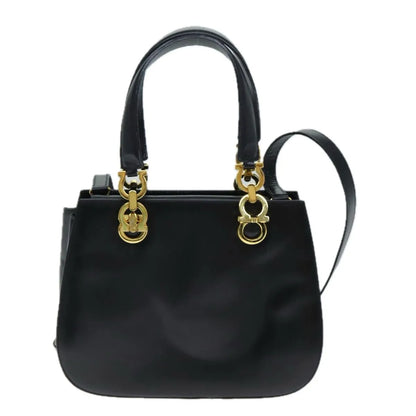 Salvatore Ferragamo Gancini Leather, Black, Leather, Handbag