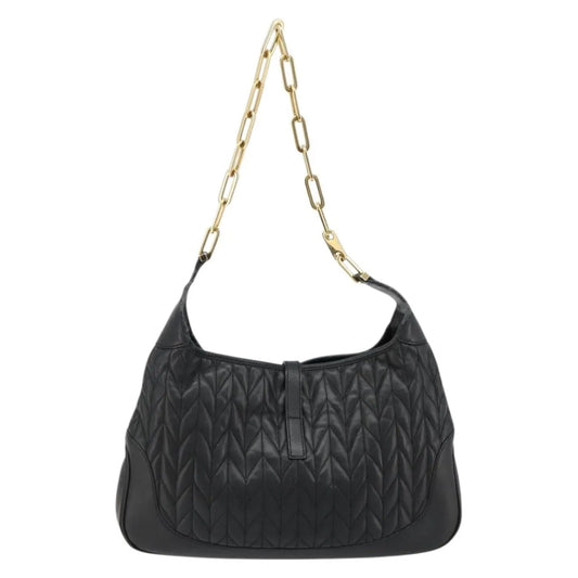 Gucci Vintage Jackie Shoulder Canvas and Leather, Black, Leather, Handbag