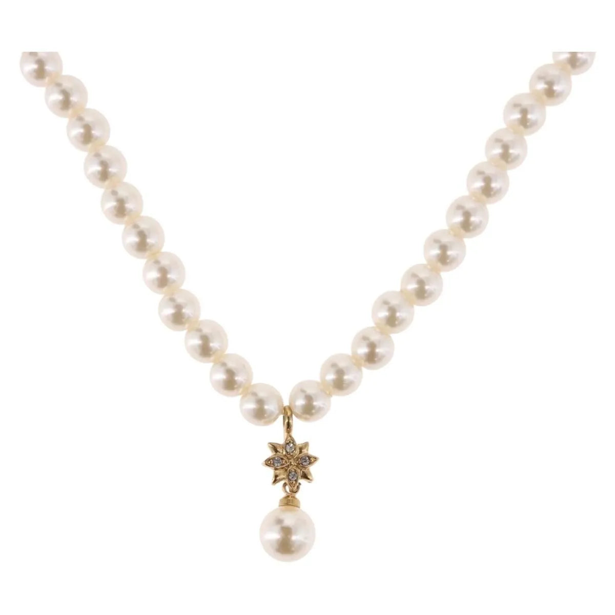 Christian Dior CD Bee Star Pearl Pendant Metal with Faux Pearl, White, Pearl, Necklace