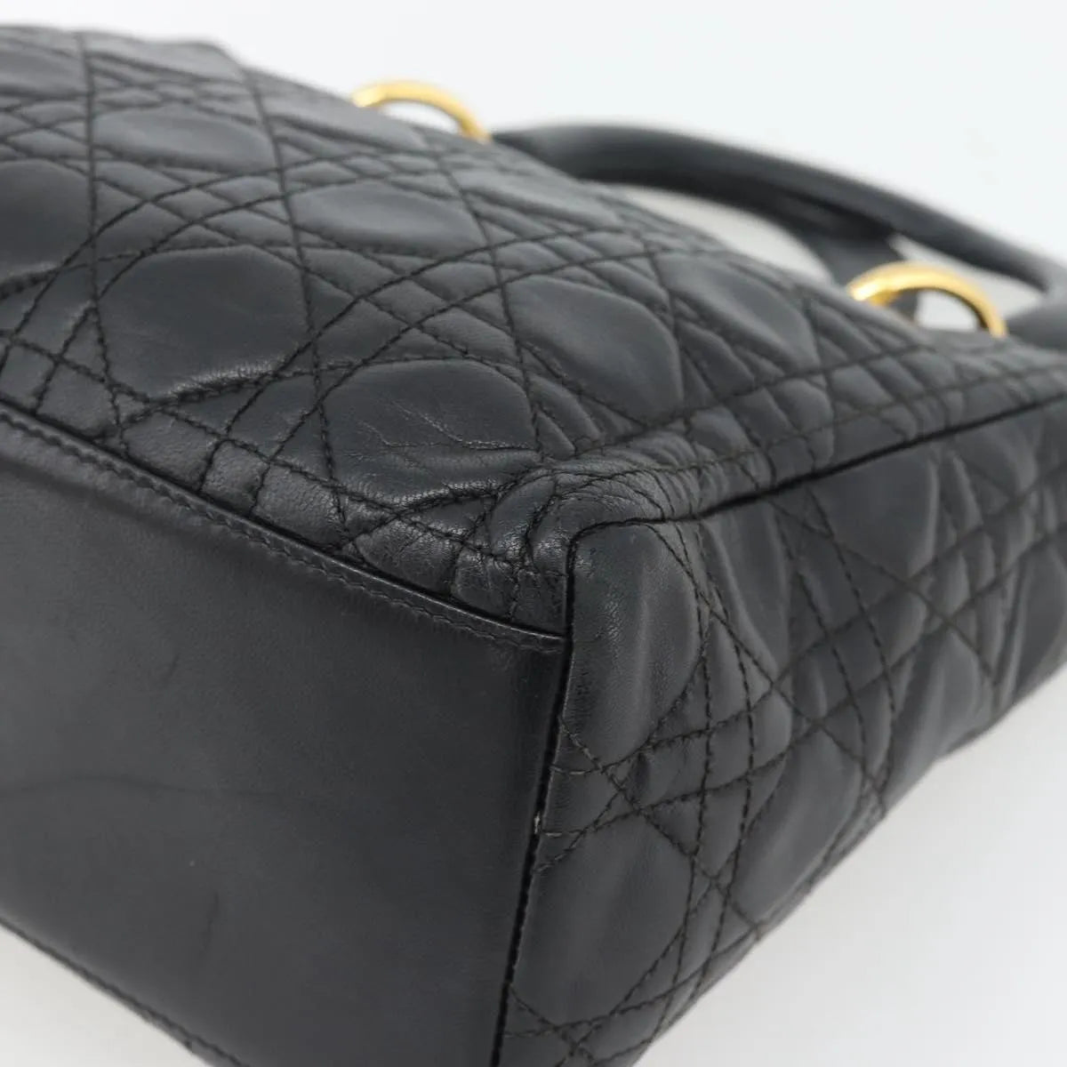 Christian Dior Vintage Lady Dior Cannage Quilt Lambskin, Black, Leather, Handbag
