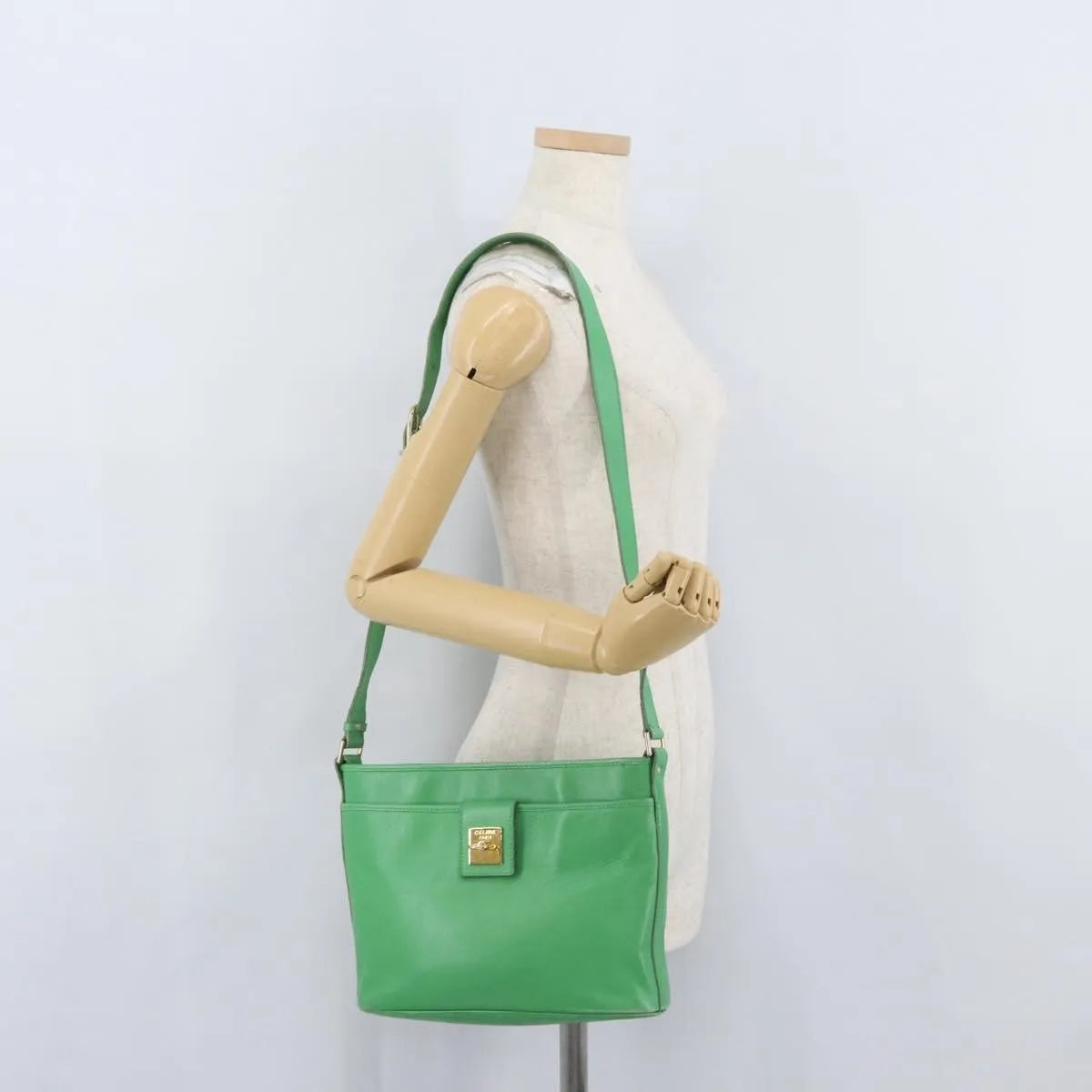 Celine Vintage Leather, Green, Leather, Shoulder Bag