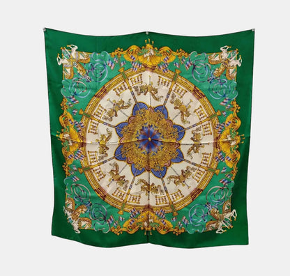 Hermes Carré 90 Silk multicolor, Green, Silk, Scarf
