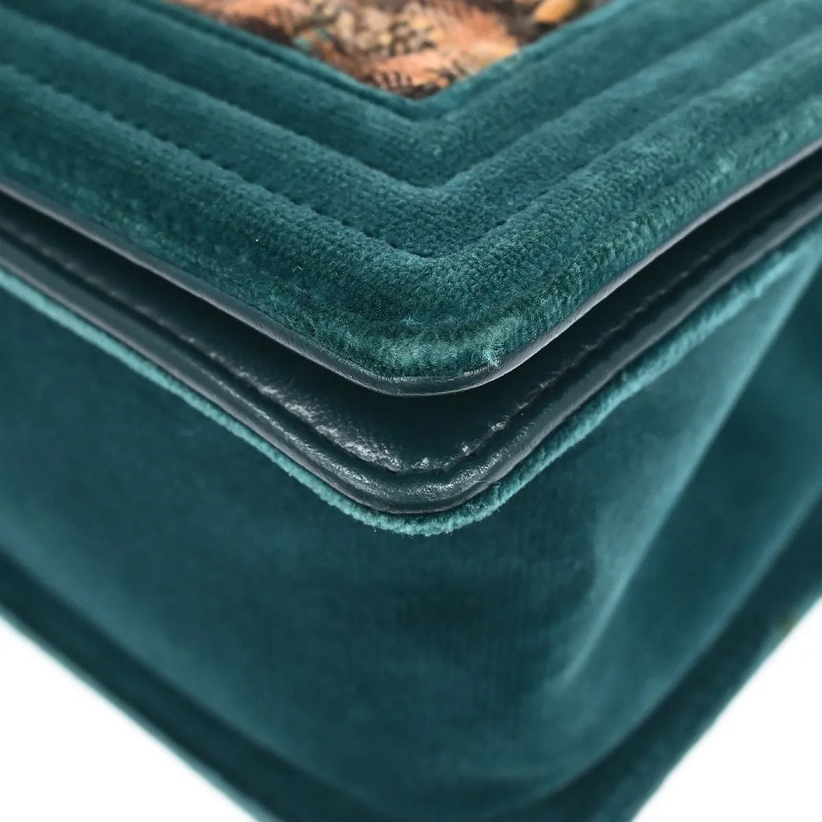 Chanel Boy Flap Quilted Tweed with Velvet, Green, Velvet, Shoulder Bag