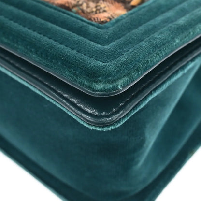 Chanel Boy Flap Quilted Tweed with Velvet, Green, Velvet, Shoulder Bag
