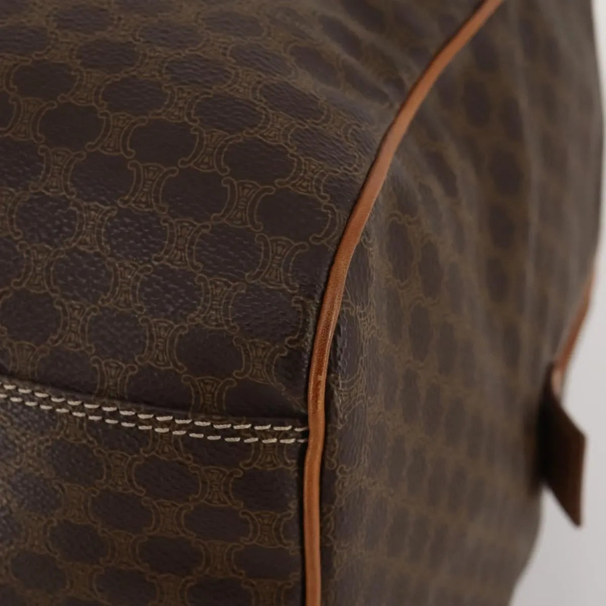 Celine Vintage Duffle Canvas and Leather, Brown, Canvas, Travel Bag