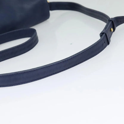 Celine Circle Logo Leather, Navy, Leather, Shoulder Bag