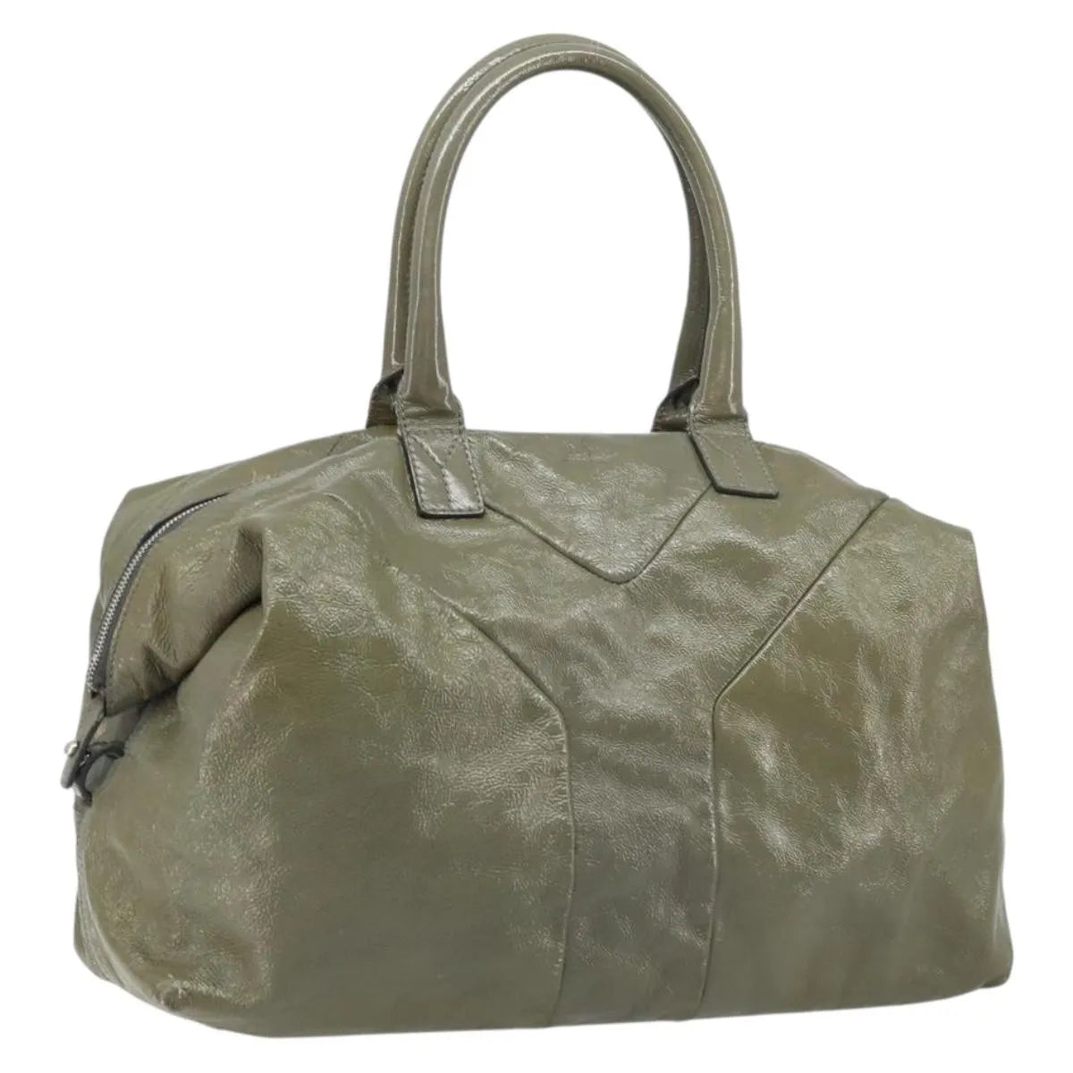 Saint Laurent Easy Y Satchel Patent, Khaki, Patent Leather, Handbag