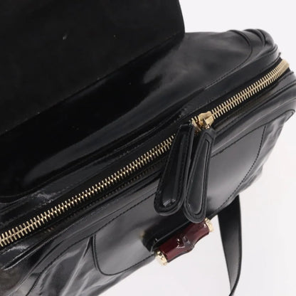 Gucci Pop Bamboo Handle Dialux Coated Canvas, Black, PVC, Handbag