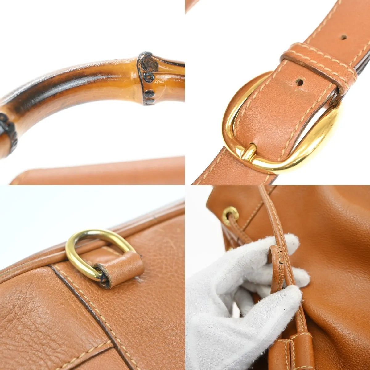 Gucci Vintage Bamboo Sling Leather, Brown, Leather, Backpack